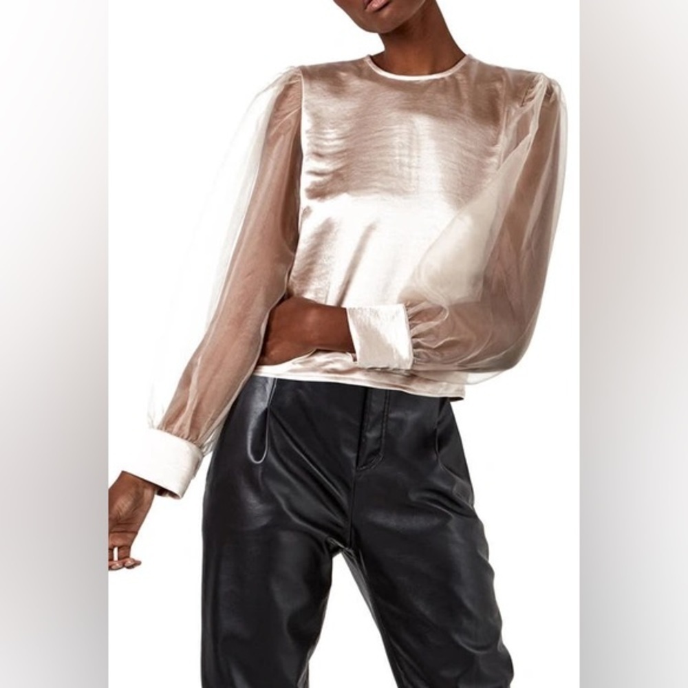 NWT AS By DF Janessa Organza Silk Sheer Sleeve Top Small